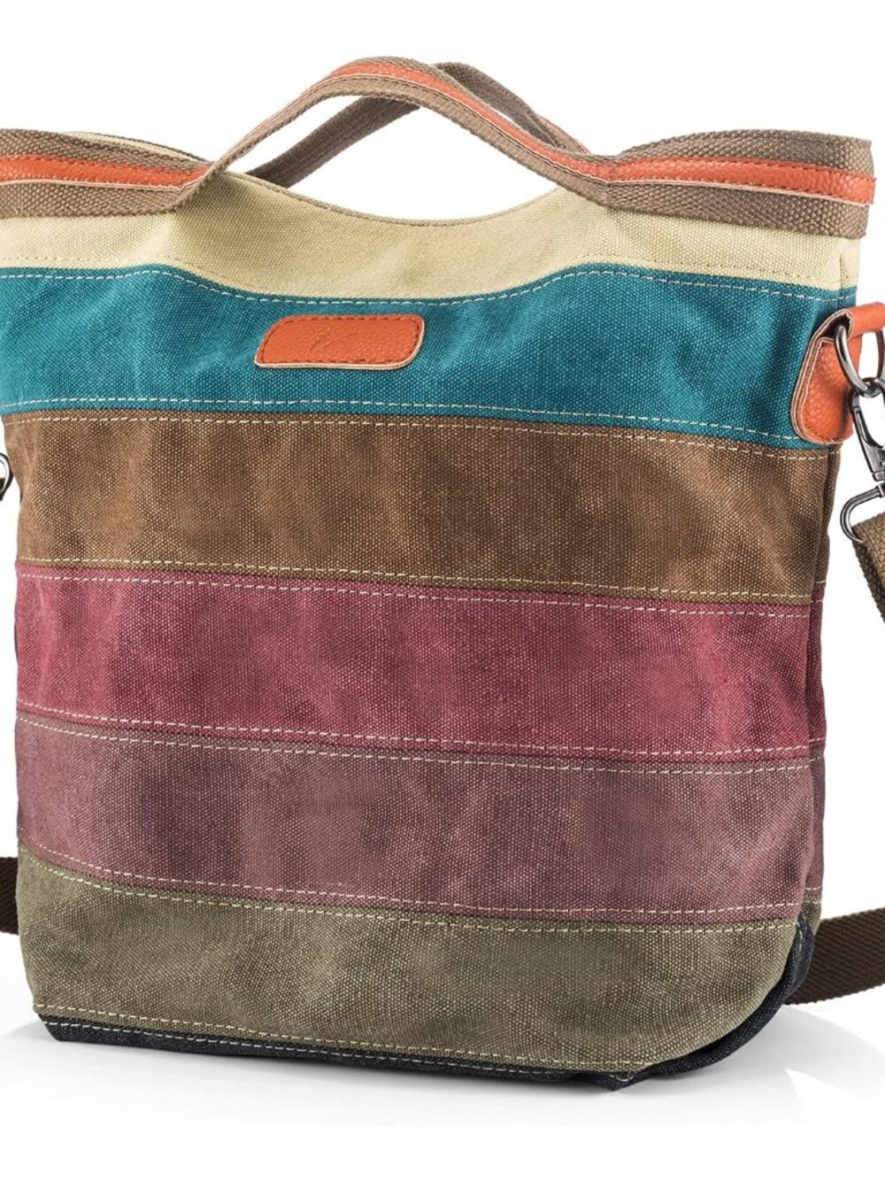 Canvas Handbag Multi-Color Striped Lattice Cross Body Shoulder Purse Bag Tote-Ha